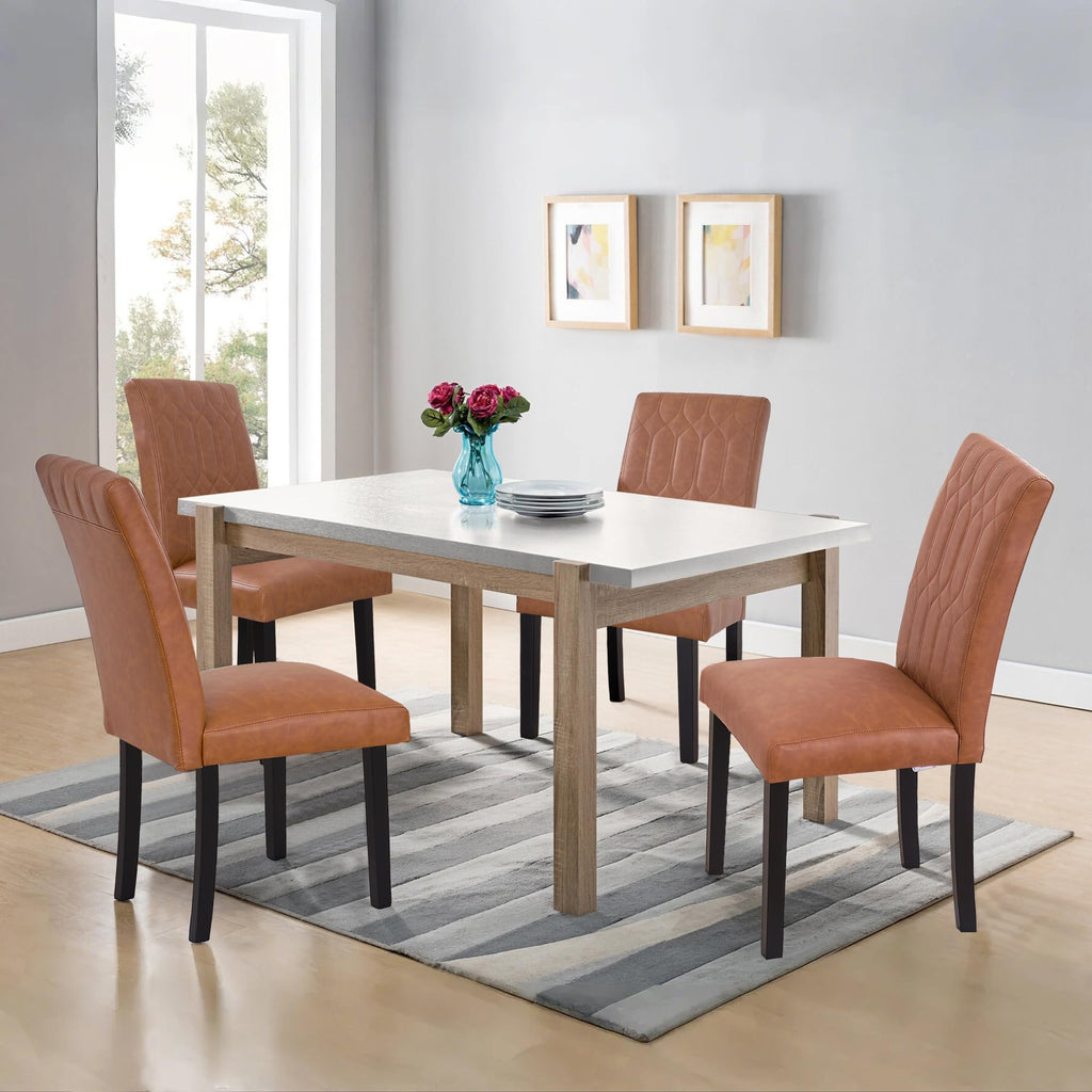 Upholstered Dining Chairs Set of 2 PU Leather Brown V4455