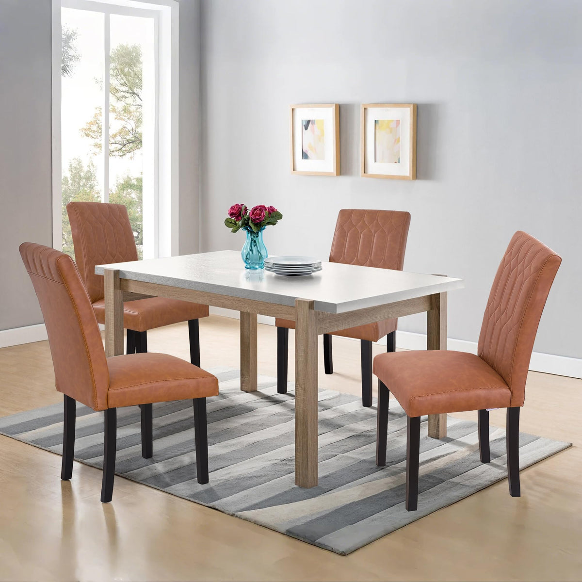 Upholstered Dining Chairs Set of 2 PU Leather Brown V4455