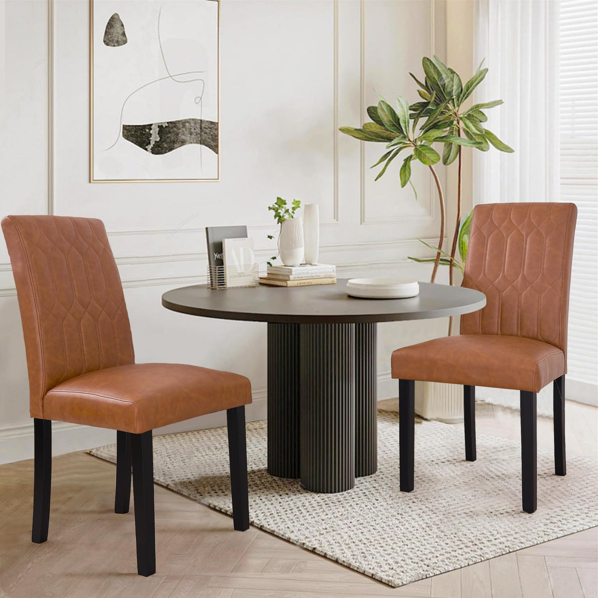 Upholstered Dining Chairs Set of 2 PU Leather Brown V4455