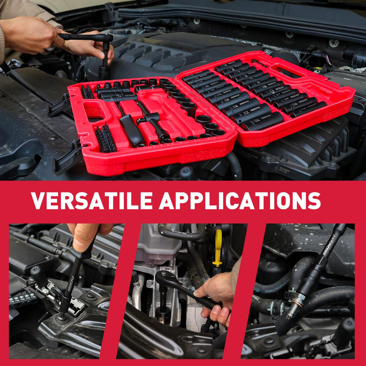 96-Piece 3/8" Drive Impact Socket Wrench and Bit Set, SAE & Metric, Cr-V Standard & Deep Sockets H26551