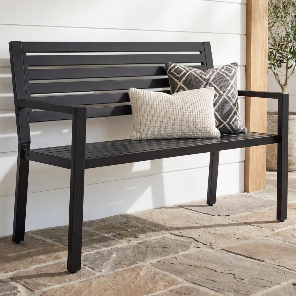 Heavy Duty Steel Outdoor Bench with Armrests Z318854
