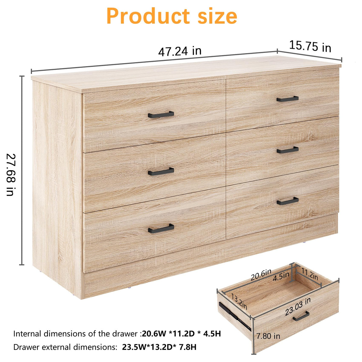 Light Oak 6 Drawer Dresser Y562
