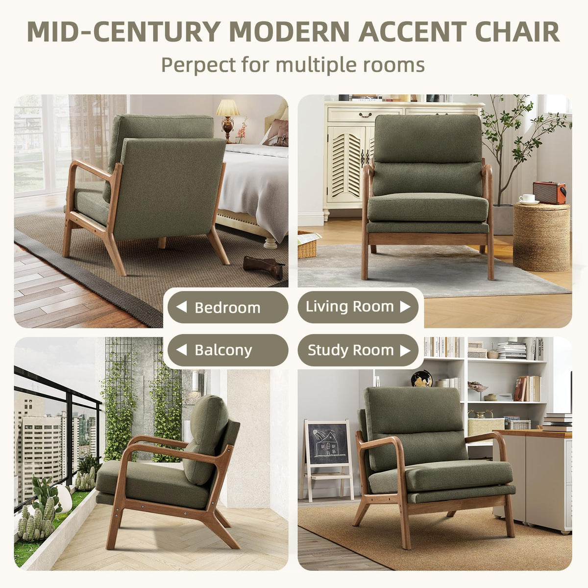 Mid Century Modern Linen Accent Chair Set of 2 D769