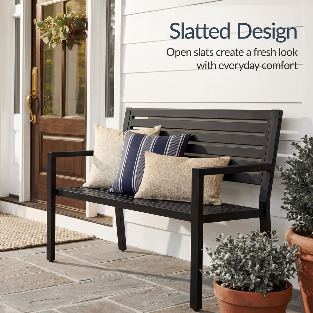 Heavy Duty Steel Outdoor Bench with Armrests Z318854