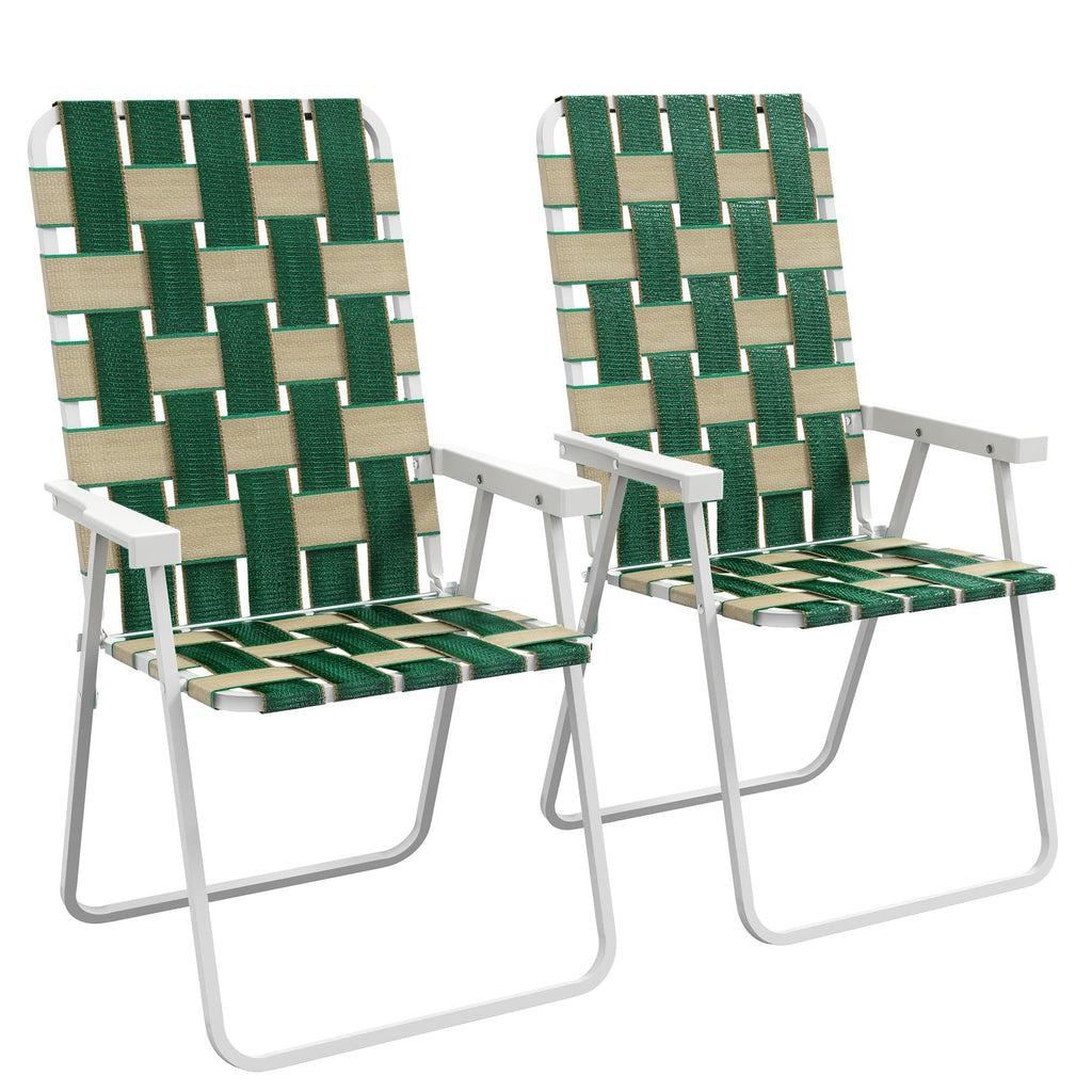 Set of 2 Oversized Folding Webbed Lawn Chairs with Armrests B824