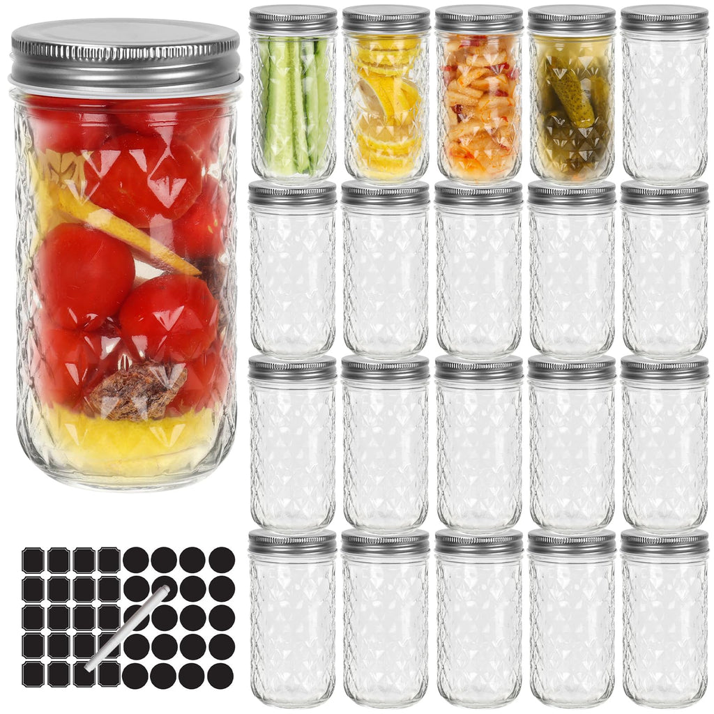 12 oz 20 Pack Glass Mason Jars with Airtight Lids X900