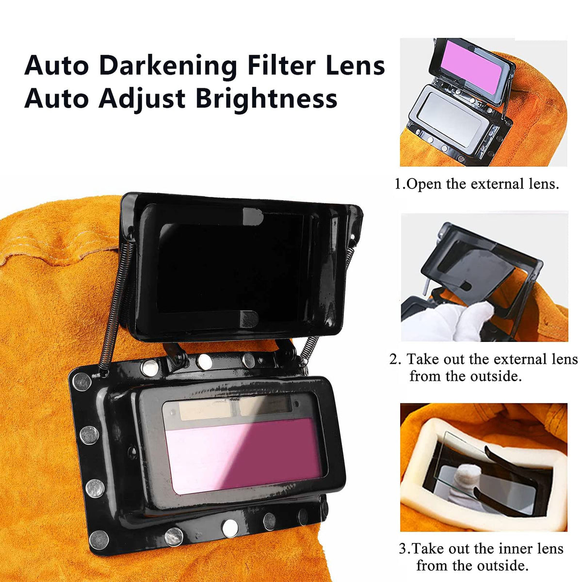 Cowhide Leather Welding Hood with Auto Darkening Filter A828