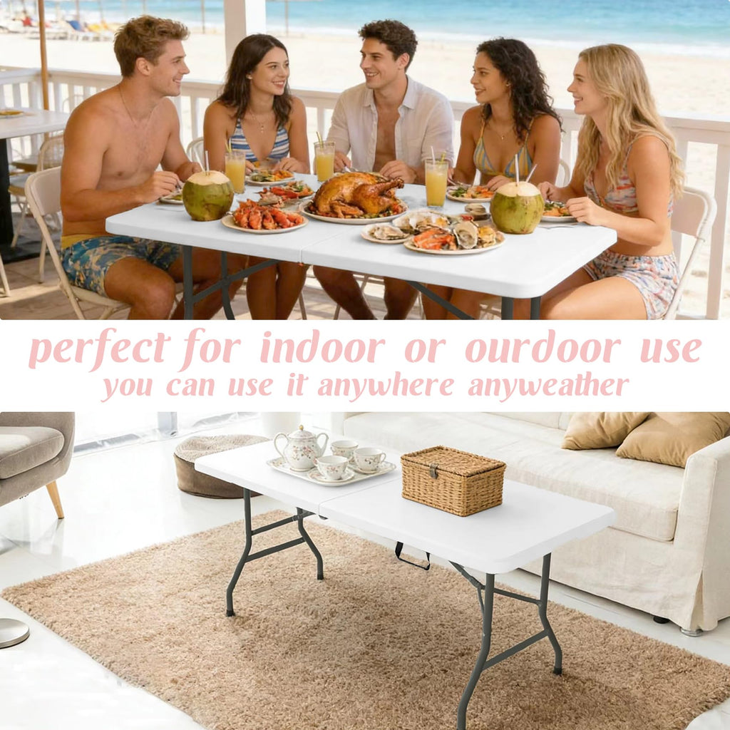 2 Pack 6 Feet Portable Folding Table White Plastic U109