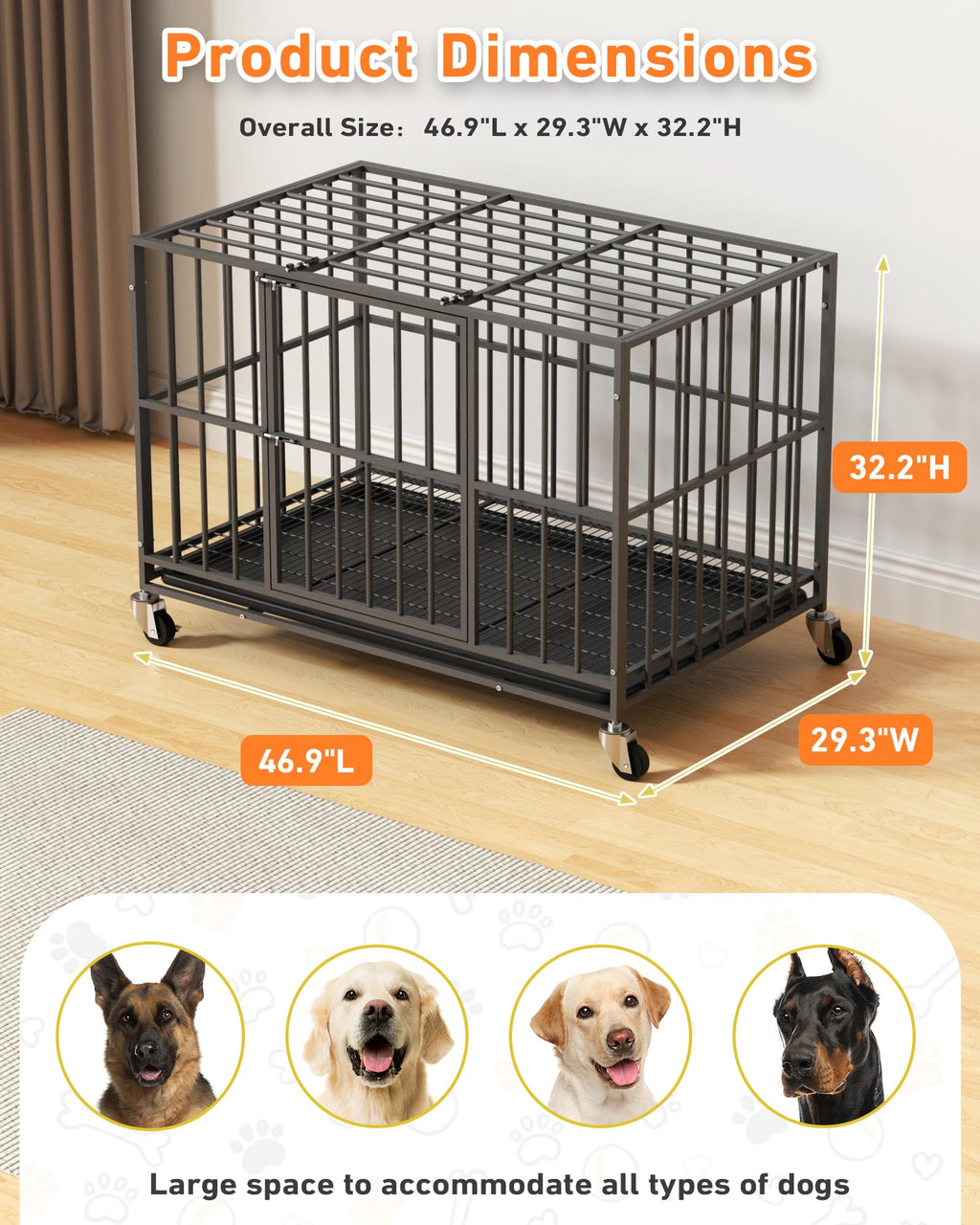 48 Inch Heavy Duty Black Dog Kennel G4633