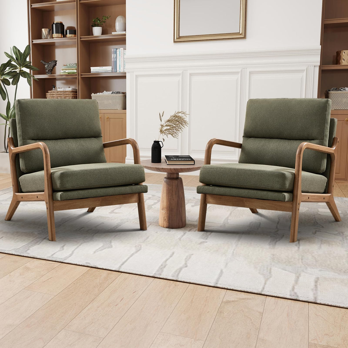 Mid Century Modern Linen Accent Chair Set of 2 D769