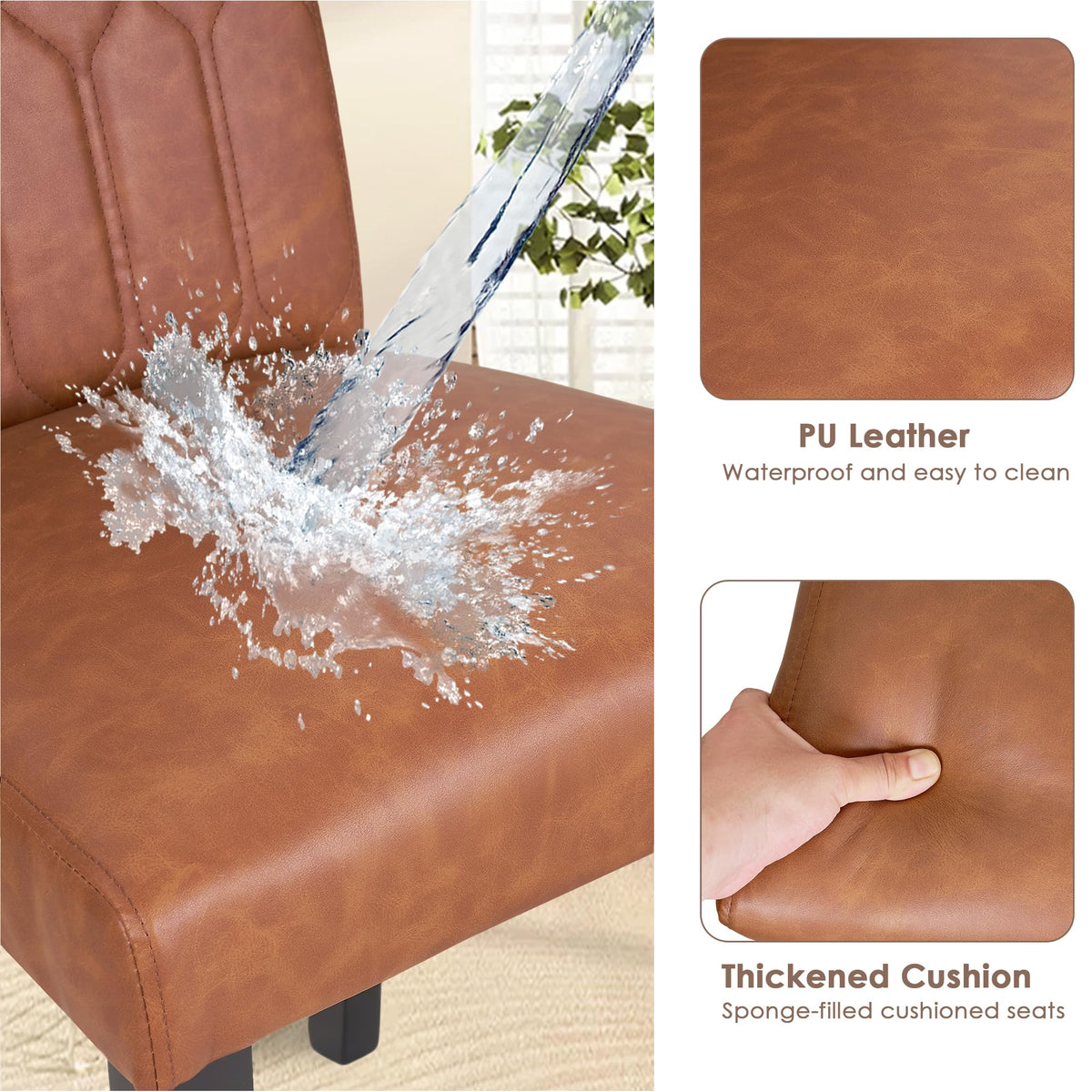 Upholstered Dining Chairs Set of 2 PU Leather Brown V4455