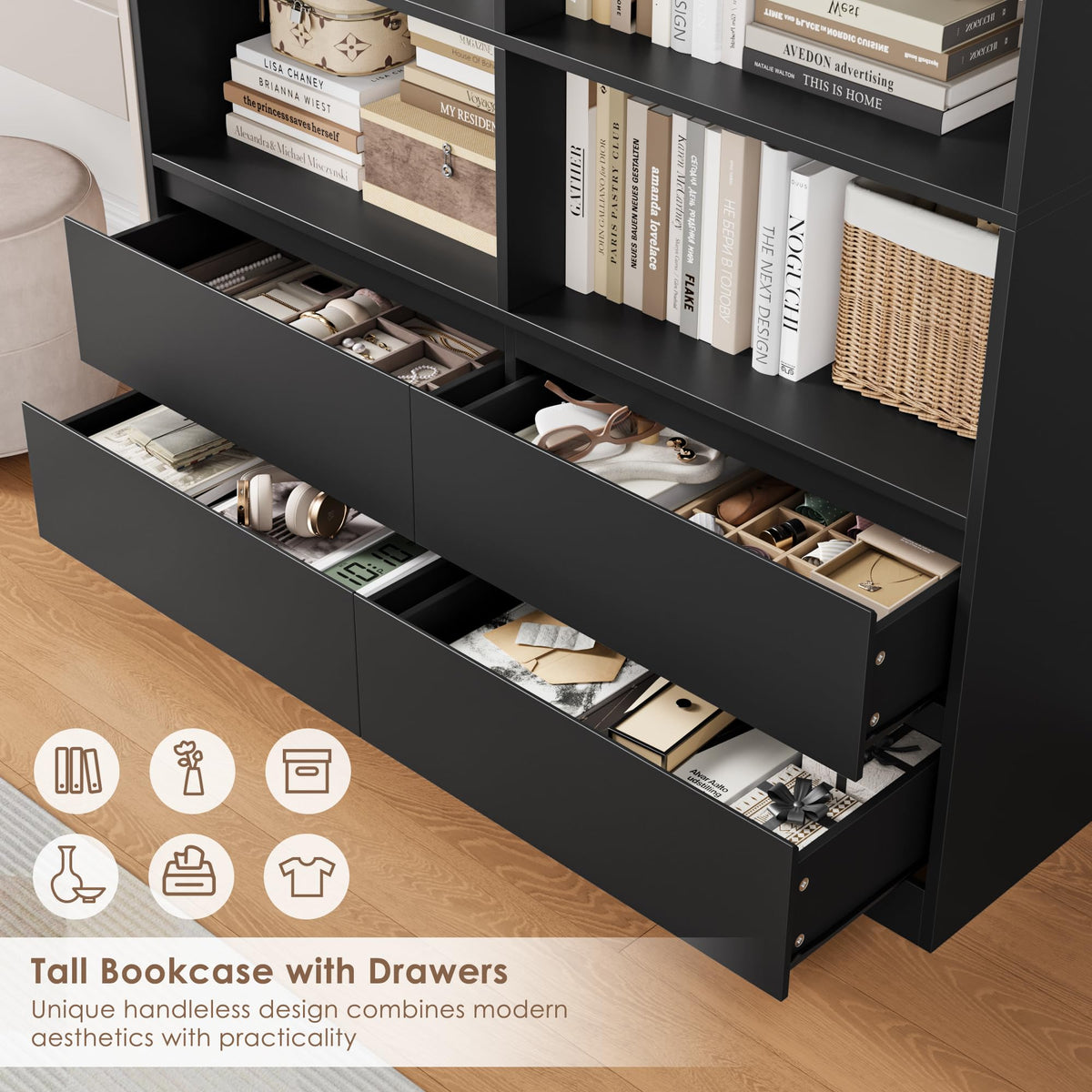 Black 4 Drawer Bookshelf T328