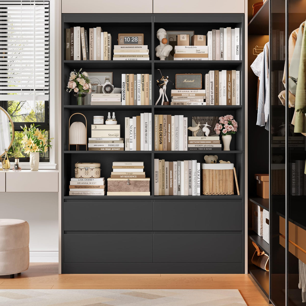 Black 4 Drawer Bookshelf T328
