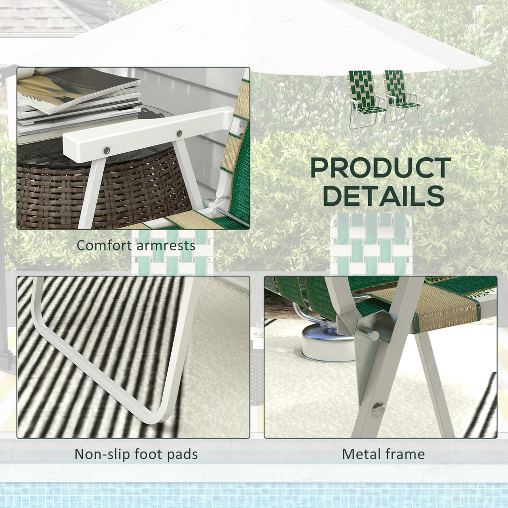 Set of 2 Oversized Folding Webbed Lawn Chairs with Armrests B824