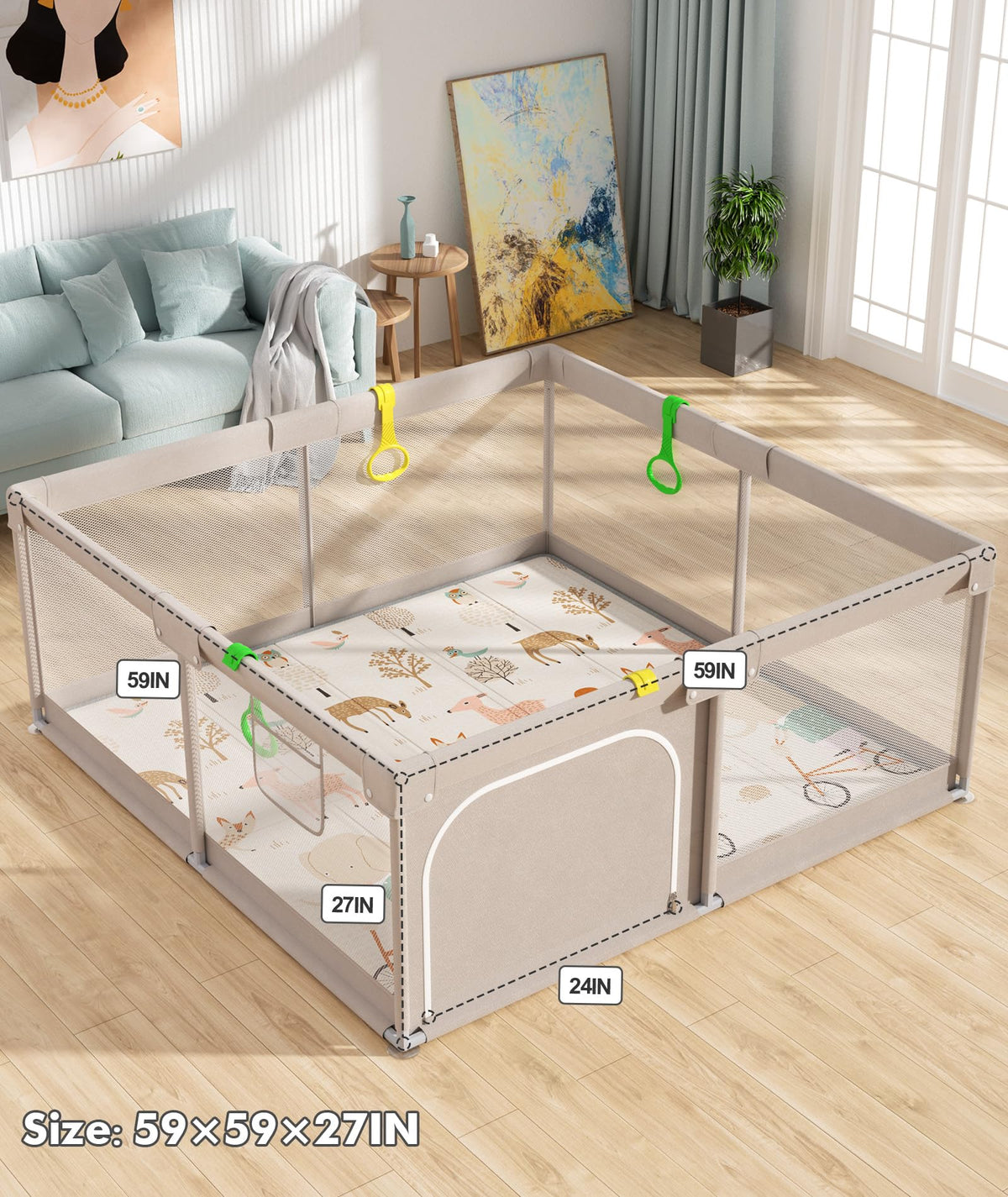 Grey Baby Playpen with Mat V801