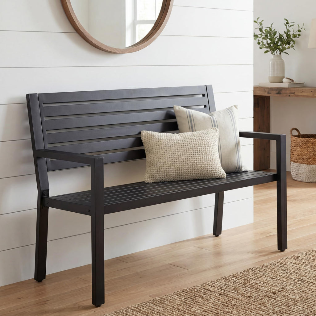 Heavy Duty Steel Outdoor Bench with Armrests Z318854