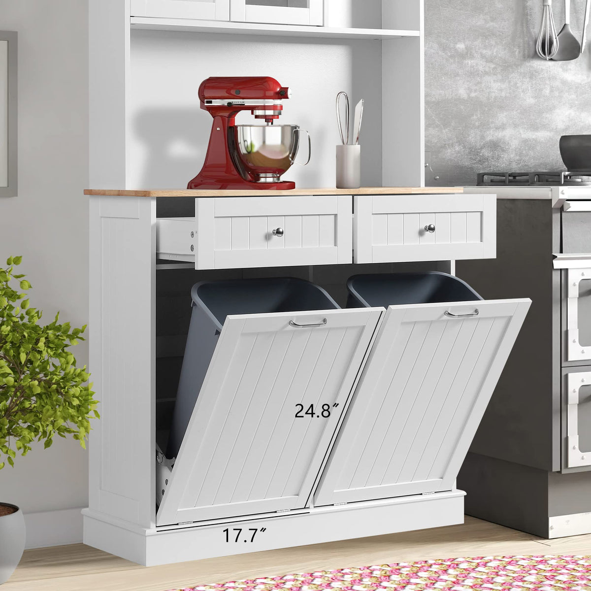 68.4" White Kitchen Pantry Storage Cabinet with Shelf, 2 Drawers and Tilt Out Trash Cabinet L814