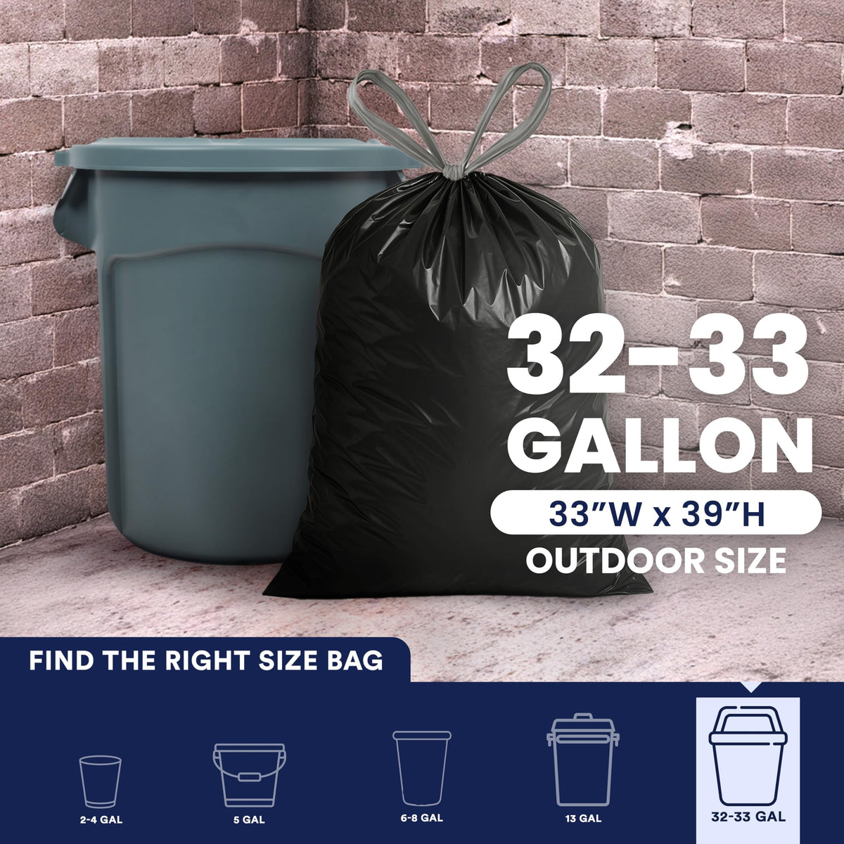 32-33 Gallon 1.2 Mil Black Drawstring Trash Bags, 100 Count X233996