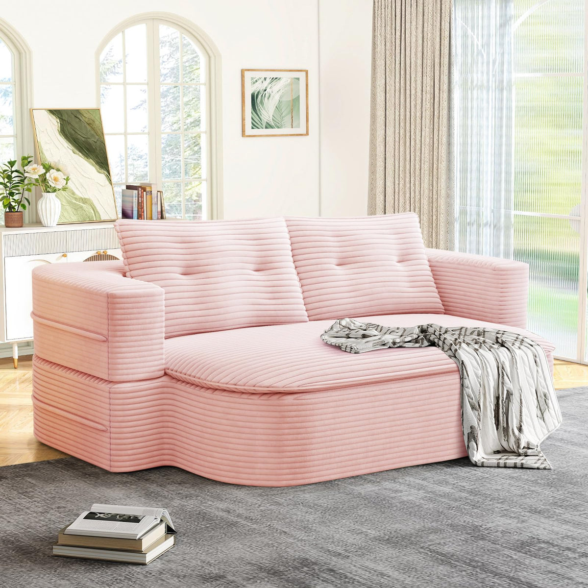 Pink Corduroy Convertible Sleeper Sofa D705