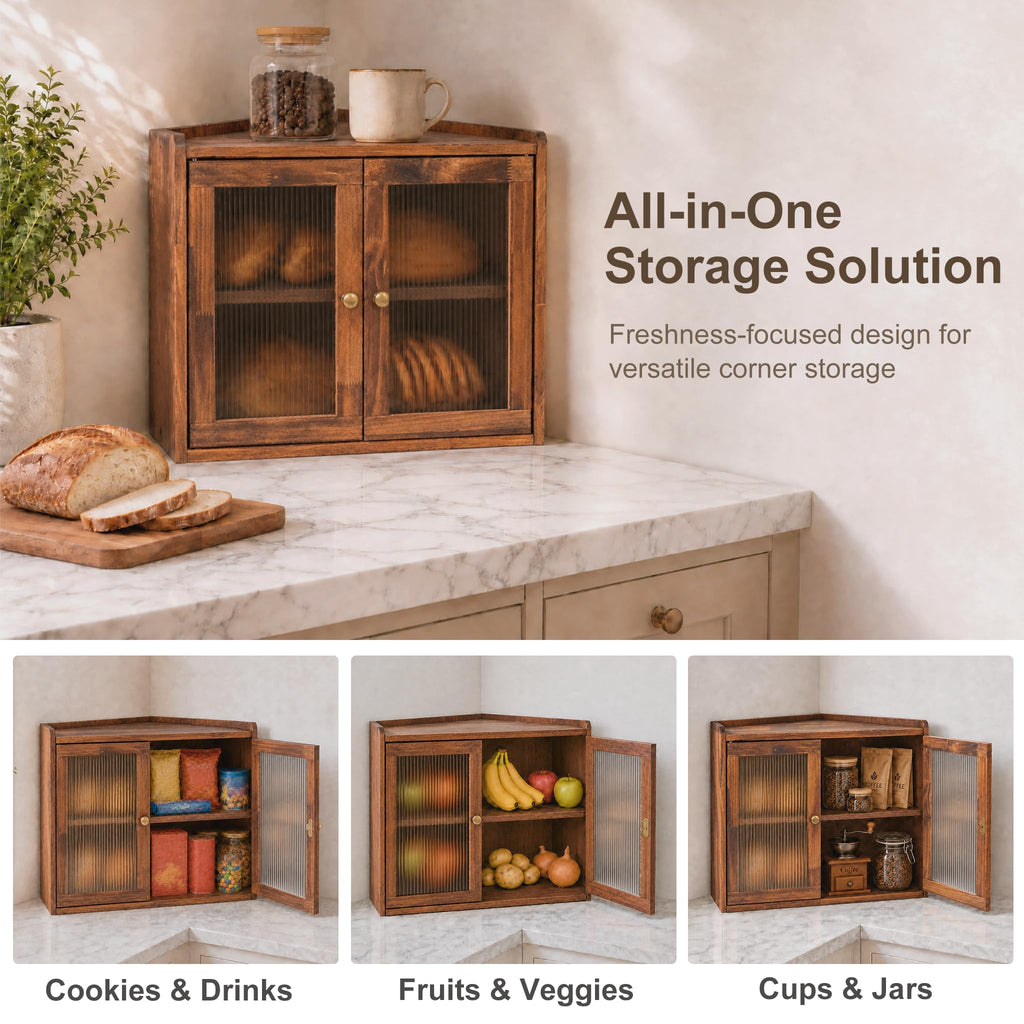 Brown Wooden Double Layer Bread Box U749122
