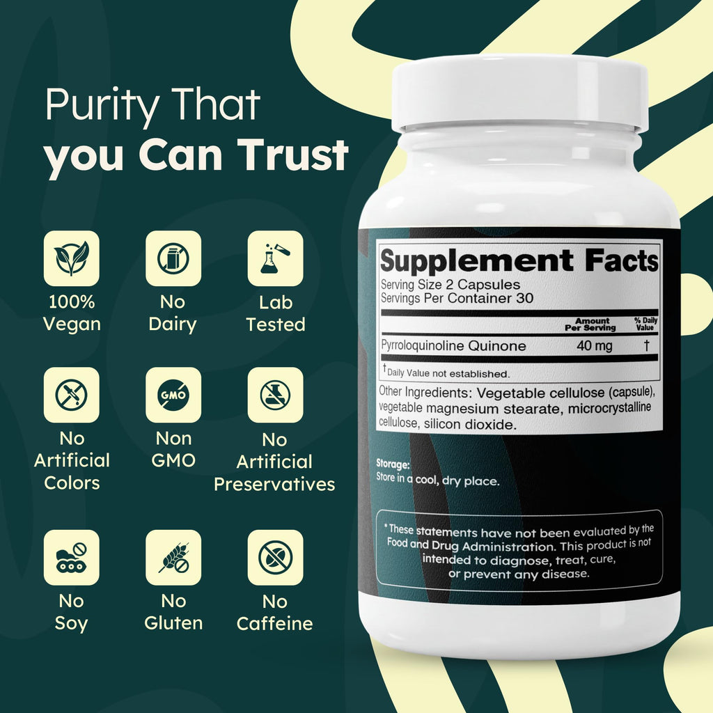 PQQ Supplement 40mg Vegan 60 Capsules L9240