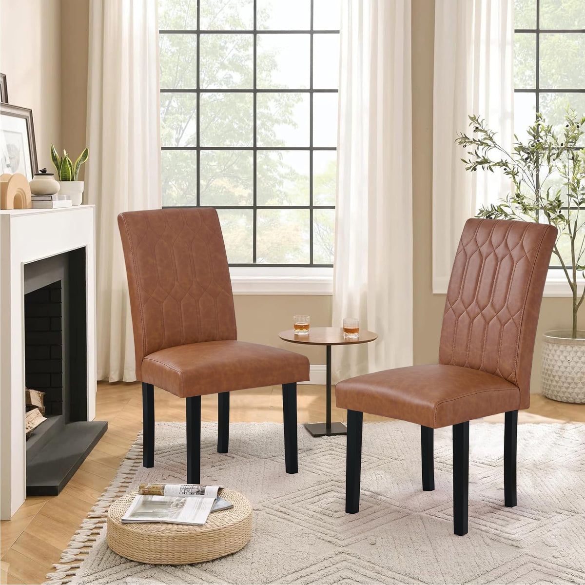 Upholstered Dining Chairs Set of 2 PU Leather Brown V4455