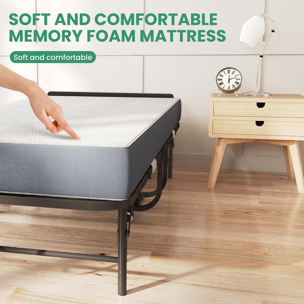 Folding Bed with Mattress, 5-Inch Memory Foam, 500lbs Capacity, Metal Frame, Adjustable Headboard R48179