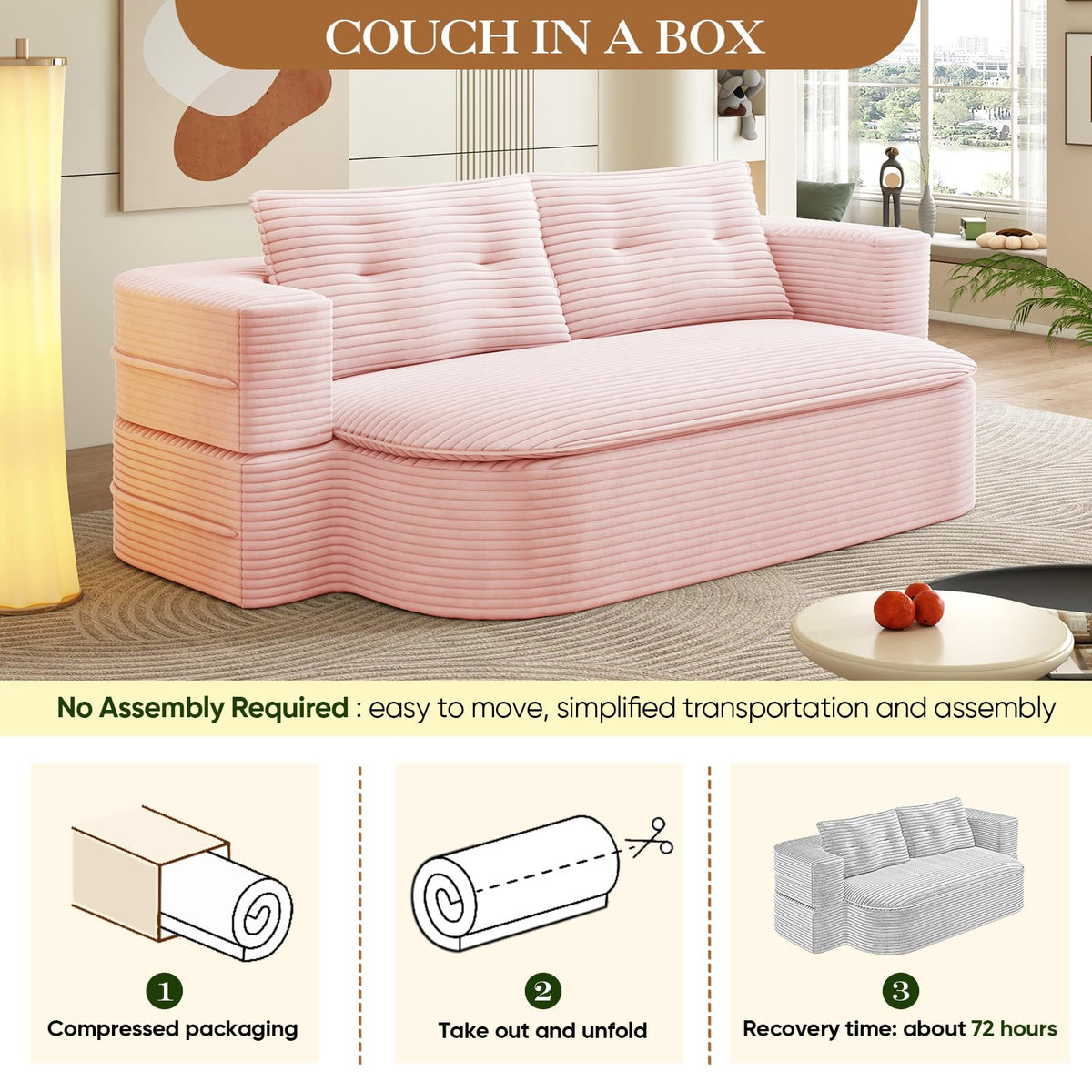 Pink Corduroy Convertible Sleeper Sofa D705