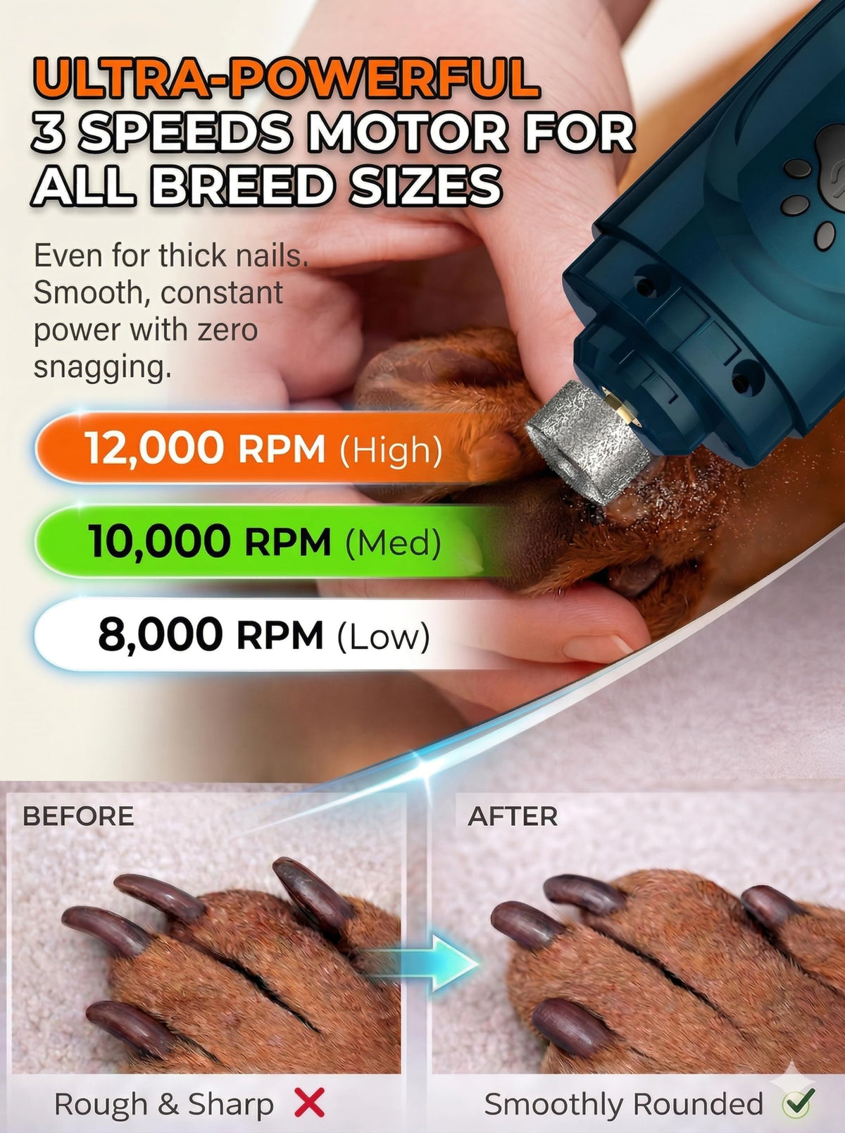 Super Quiet Dog Nail Grinder & Clippers Kit with 2 LED Lights G463557