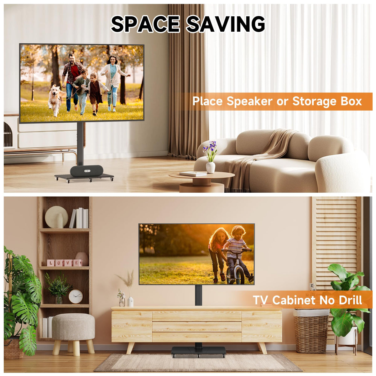 Tall Floor TV Stand for 32-75" TV with Wheels G9198