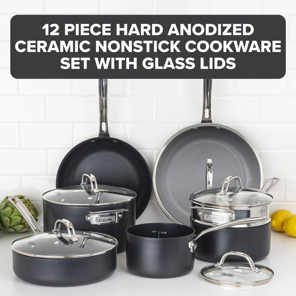 12 Piece Hard Anodized Ceramic Nonstick Cookware Set I60307
