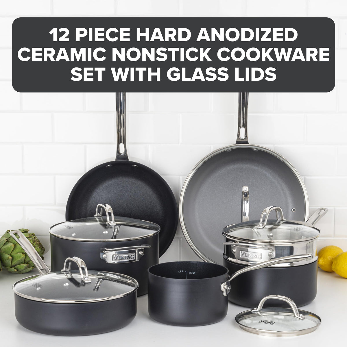 12 Piece Hard Anodized Ceramic Nonstick Cookware Set I60307