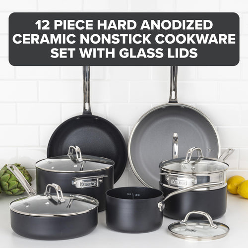 12 Piece Hard Anodized Ceramic Nonstick Cookware Set I60307