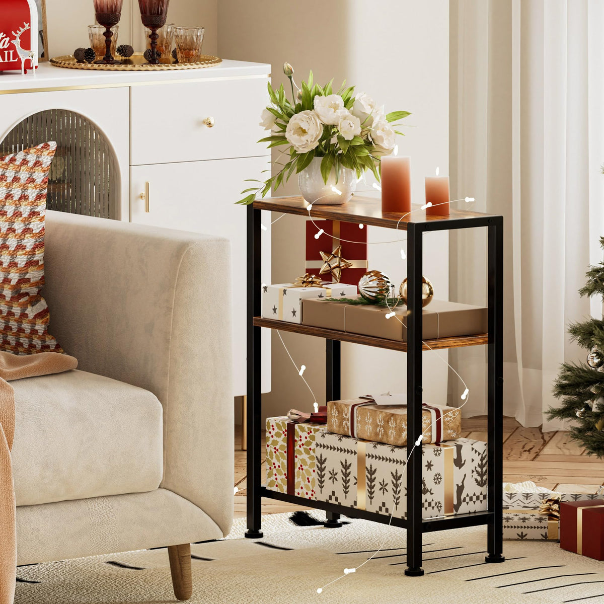 Narrow 2-Tier Side Table with Shelf B14608