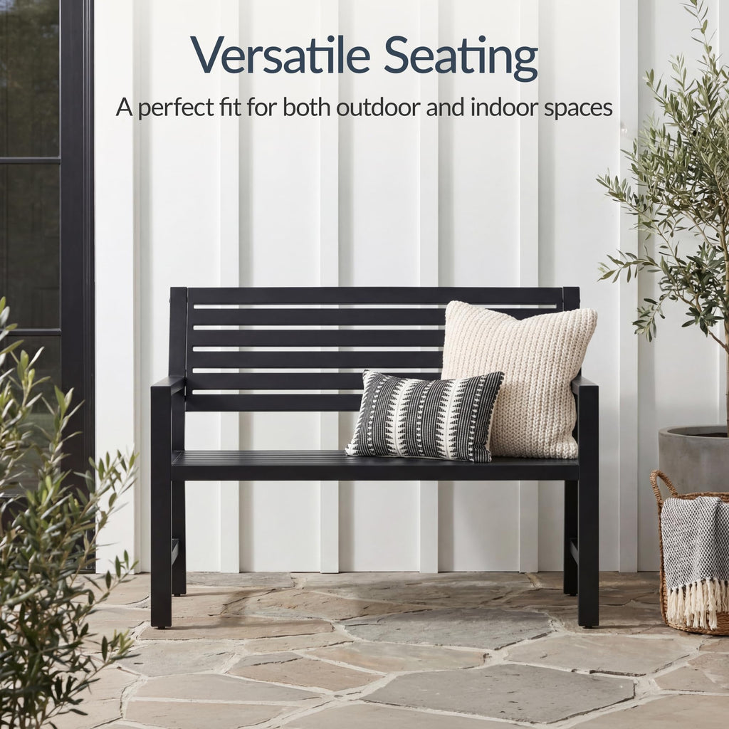 Heavy Duty Steel Outdoor Bench with Armrests Z318854