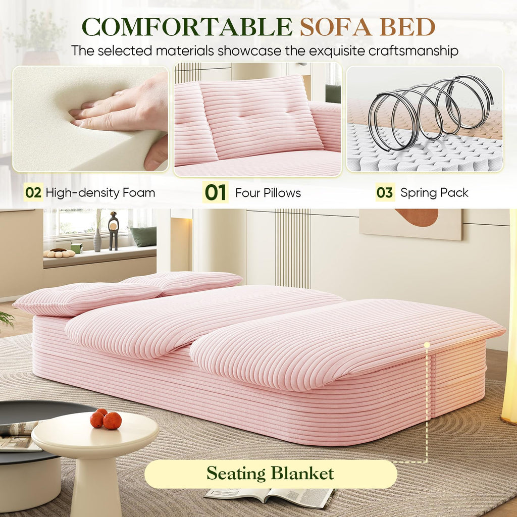 Pink Corduroy Convertible Sleeper Sofa D705