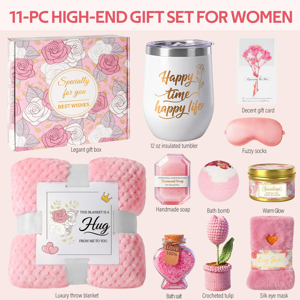 Spa Gift Set with Blanket, Tumbler, Eye Mask, Fuzzy Socks A538327
