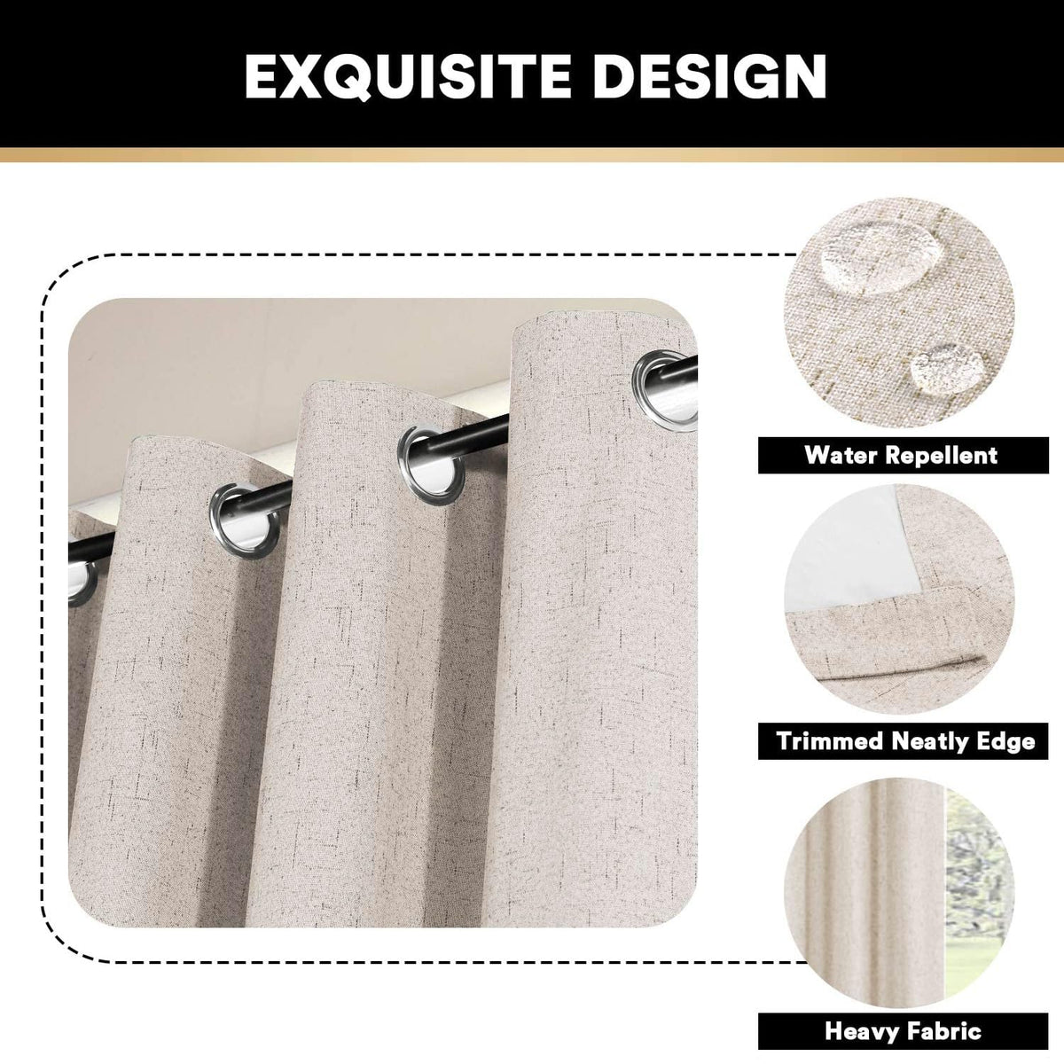 Blackout Curtains 84 Inches Long Faux Linen Thermal Insulated W100 X L84 Inch Y93942