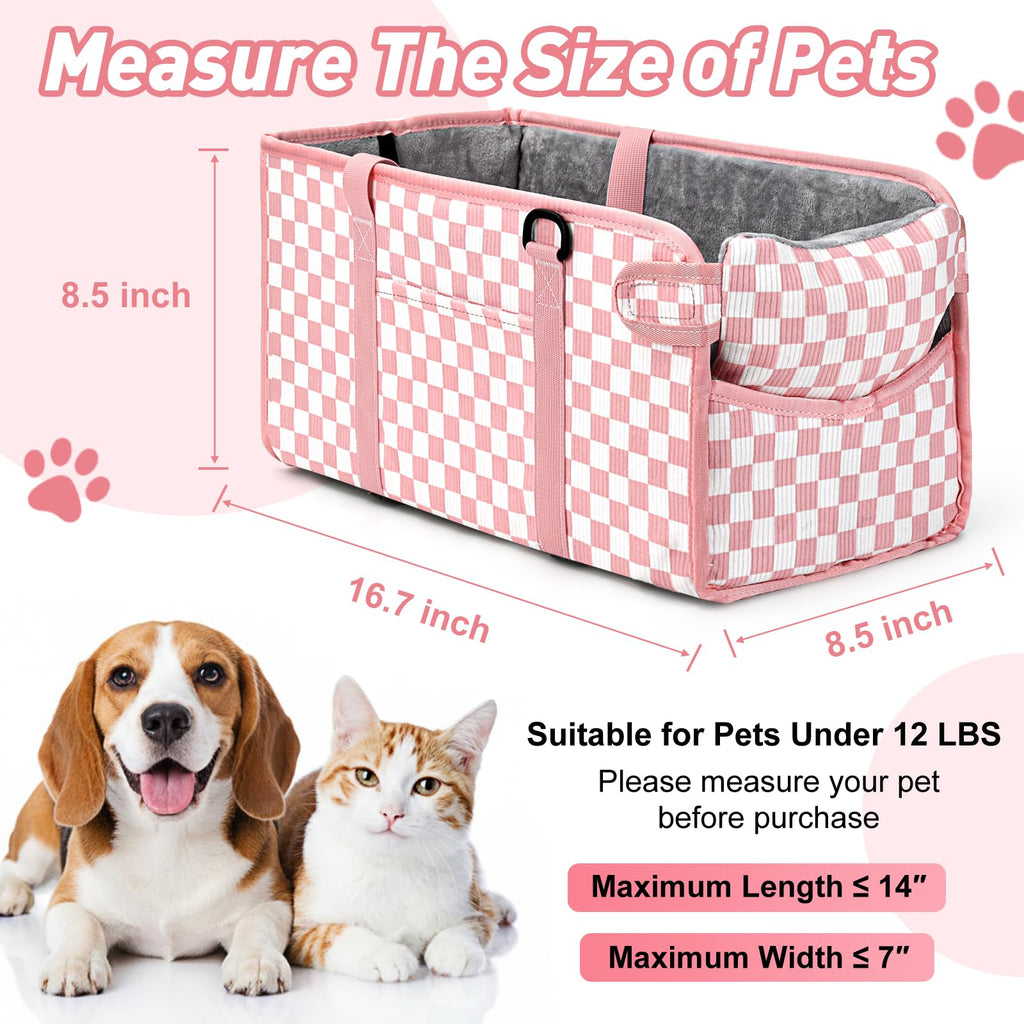 Pink Checkered Foldable Dog Car Seat D5288