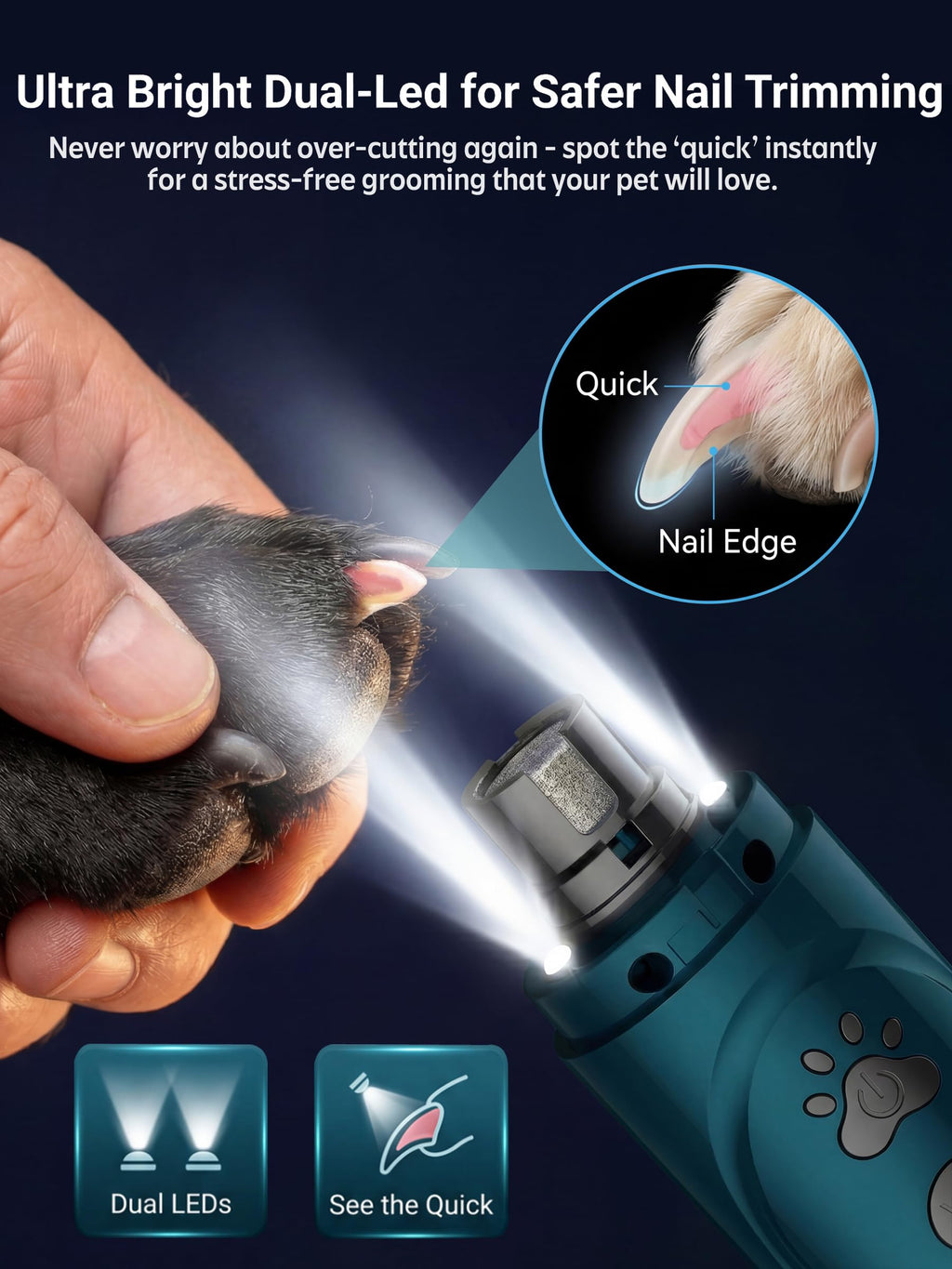 Super Quiet Dog Nail Grinder & Clippers Kit with 2 LED Lights G463557