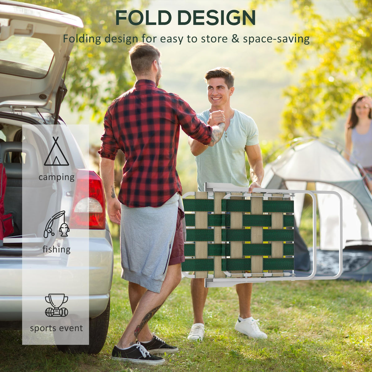 Set of 2 Oversized Folding Webbed Lawn Chairs with Armrests B824