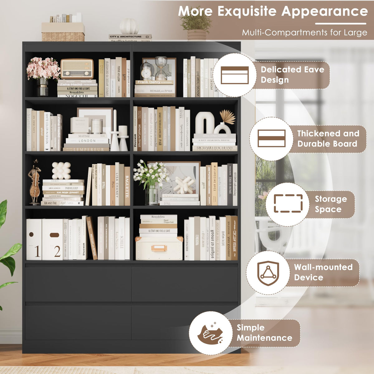 Black 4 Drawer Bookshelf T328