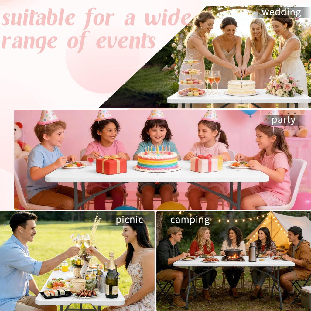 2 Pack 6 Feet Portable Folding Table White Plastic U109