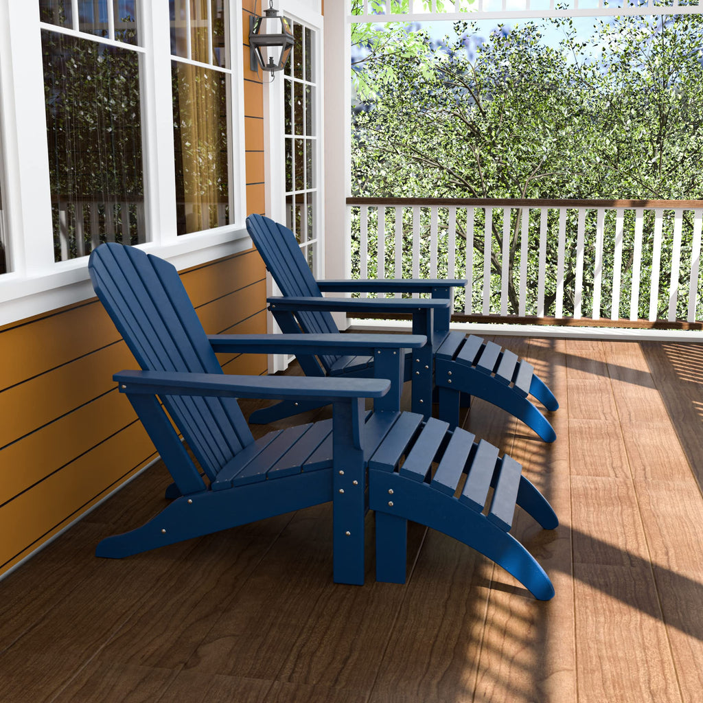 2pcs Navy Blue HDPE Outdoor Adirondack Chairs with Footrest Ottoman Set A62132
