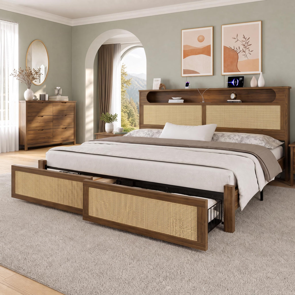 Queen Size Rattan Bed Frame with 2 Storage Drawers W660090