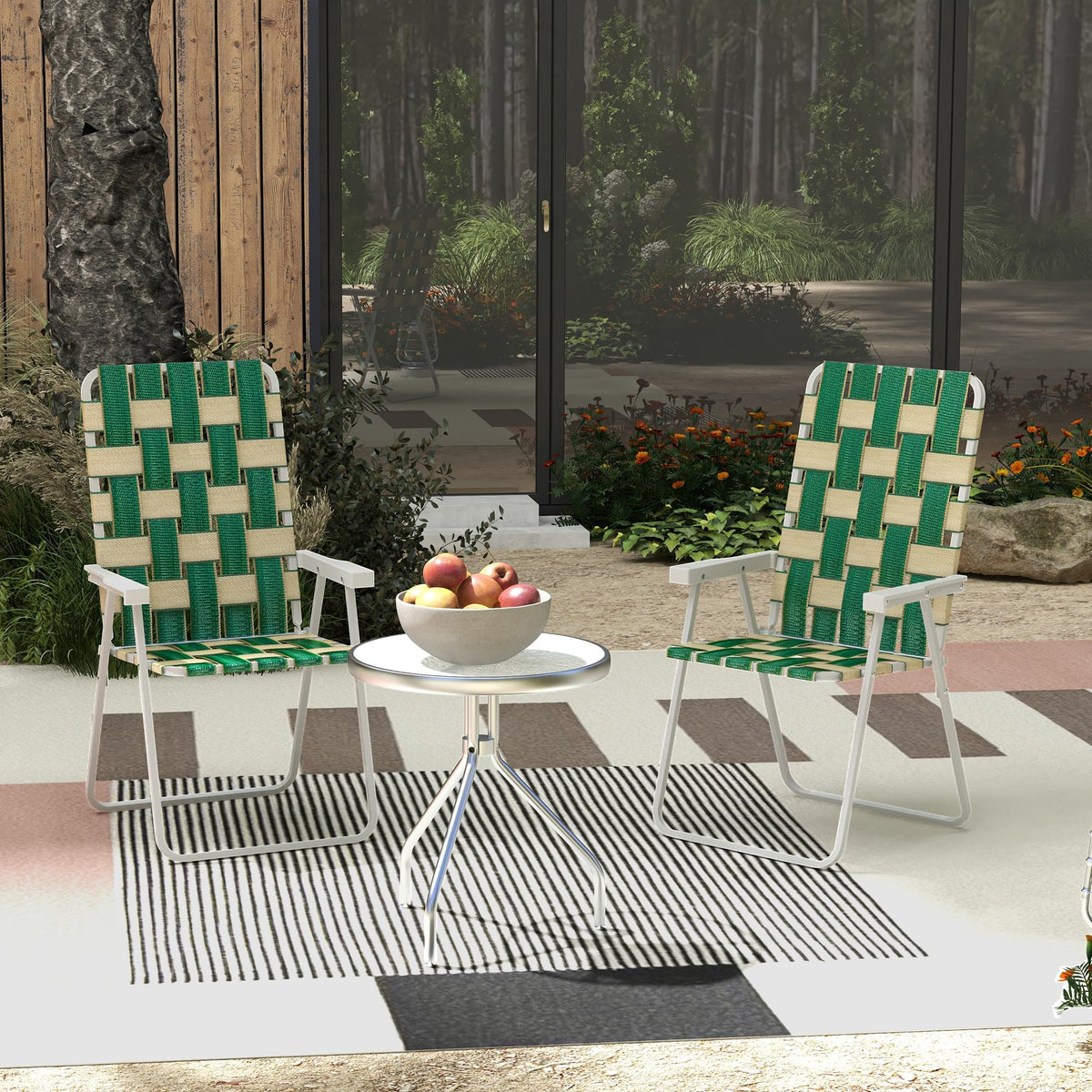 Set of 2 Oversized Folding Webbed Lawn Chairs with Armrests B824