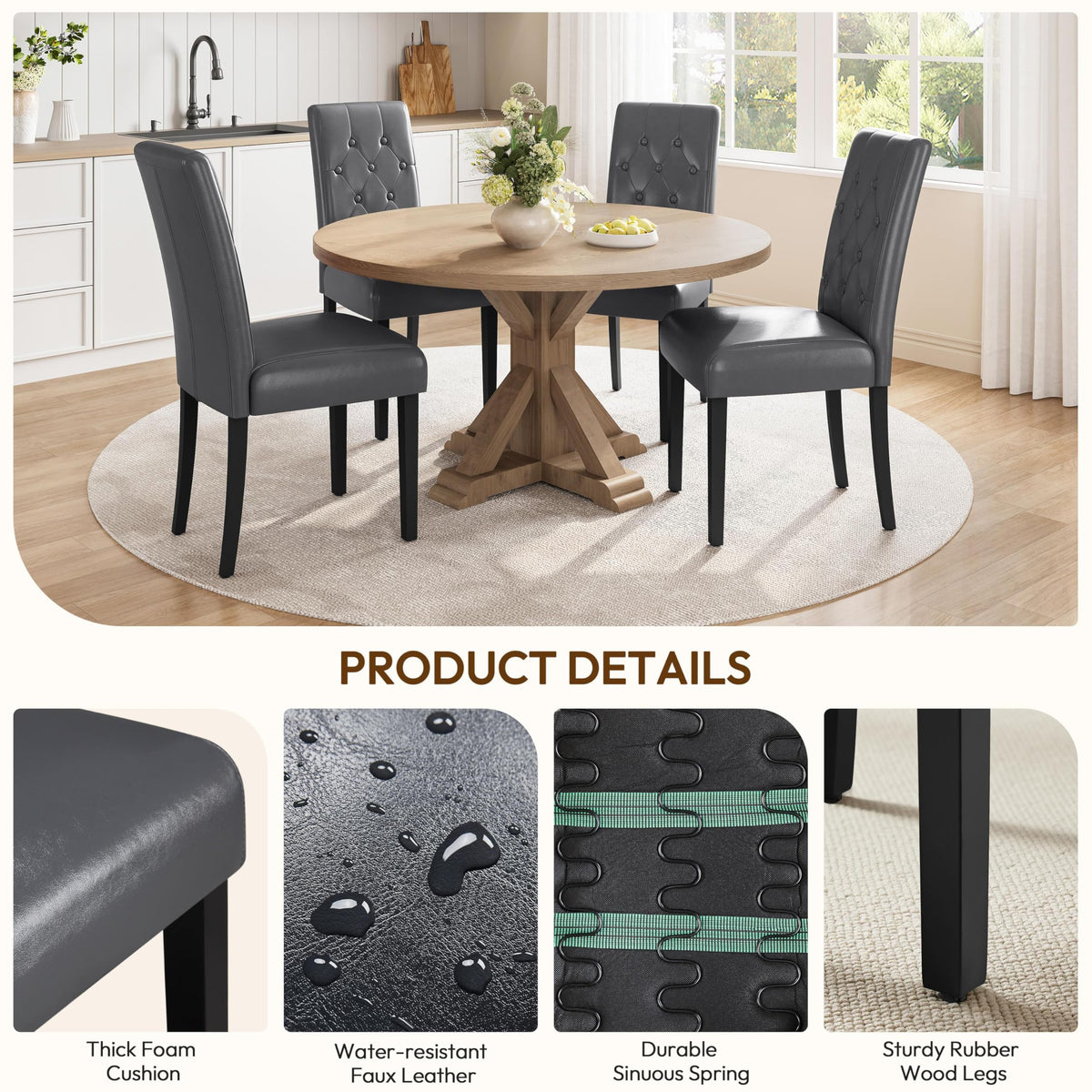Dining Chairs Set of 2 Tufted Gray N41699