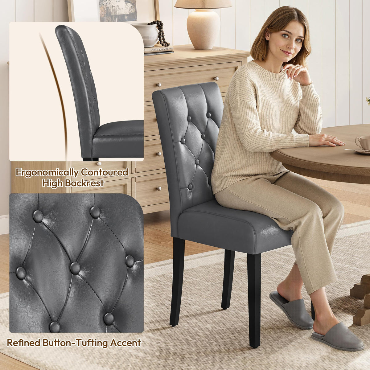 Dining Chairs Set of 2 Tufted Gray N41699