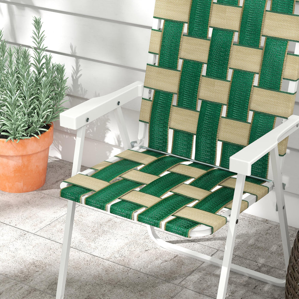 Set of 2 Oversized Folding Webbed Lawn Chairs with Armrests B824