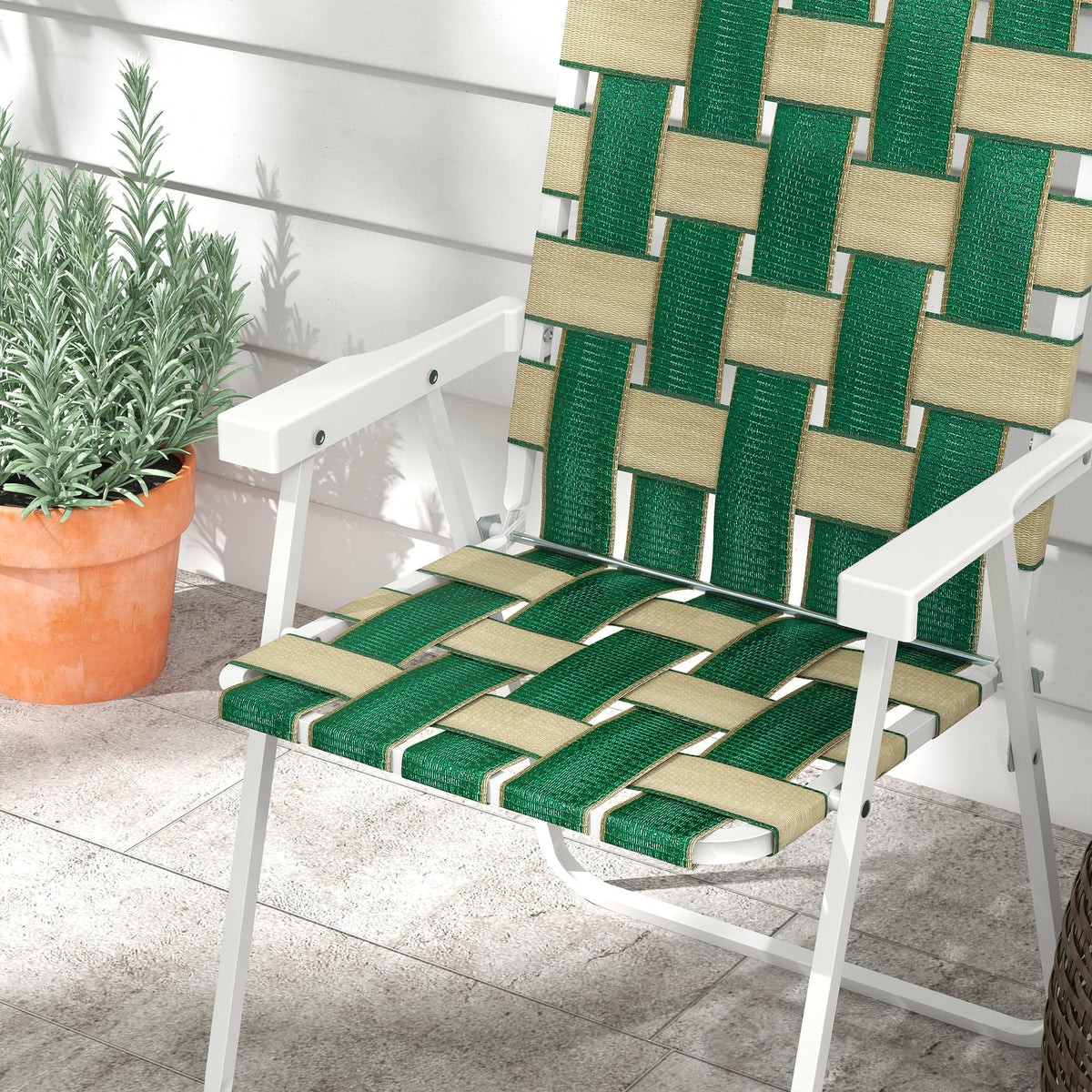 Set of 2 Oversized Folding Webbed Lawn Chairs with Armrests B824